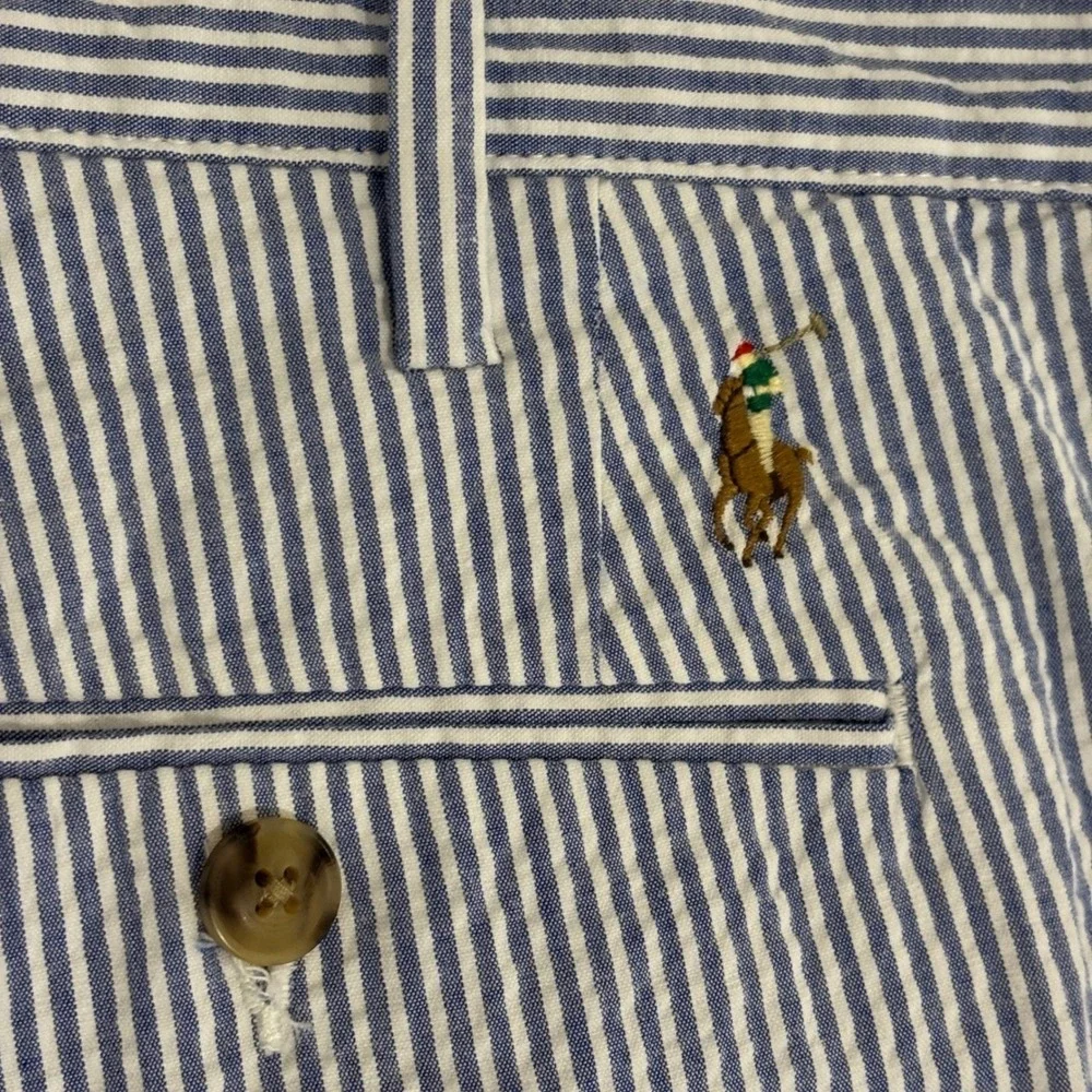 Polo Ralph Lauren Blue White Striped Shorts Men 40 Stretch Classic Seersucker
